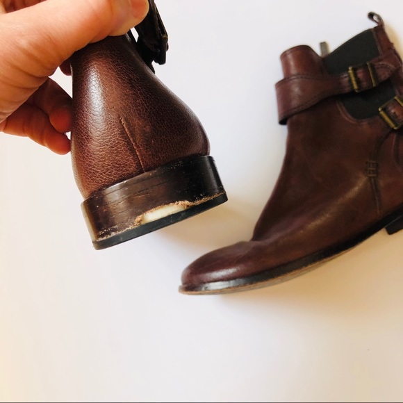 Frye | Anna Gore Biker Buckle Boot Sz 9.5 brown leather with buckles woman's - Picture 8 of 9